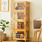 Modern Glass Display Cabinet with Freestanding Design and Transparent Flip Doors Ideal for Showcasing Collectibles and Memorabilia Black Finish
