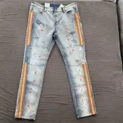 Southpole Skinny Jeans Men 36/32 Paint Splatter Cotton Distressed Stretch.