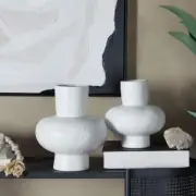 CosmoLiving by Cosmopolitan Decorative Vase White Gourd Style Ceramic (Set of 2)