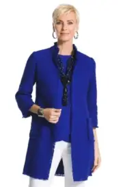 CHICO’S 2 Piece Set Tweed Jacket Fringe and Sleeveless Blouse Royal Blue NEW