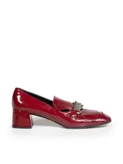 Burgundy Patent Chain-Link Accents Loafers