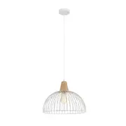 STRAND Iron And Wood Dome Cage 1 Light Pendant White - STRAND2