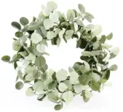 6-1/2" Silver Drop Eucalyptus Candle Ring Wreath Decor Accent