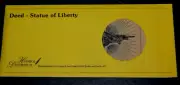 REPRODUCTION DOCUMENT: "Deed - Statue of Liberty," (4.0" x 9.0" Folded), Br New