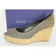 Stuart Weitzman Anna Glitter Cork Platform Espadrille Wedge Size 11.5 Sandals