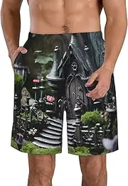 [OAROK] Gothic Fairy Garden01 Men's Casual Beach Shorts Quick Drying Shorts Men's Stretch Swim Trunks Daily Wear Style, White, Small