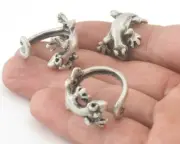 Lizard Animal Adjustable Ring Antique Silver Plated Brass 20mm 10US size 4229