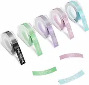 Memoking Embossing Label Tape 3/8"(9mm) x 3m, 3D Embossing Labels Compatible with Dymo Omega, QANYEGN, Phomemo E975 Embossing Label Maker, 3D Plastic Labels, Black/Green/Purple/Pink/Blue, 5 Pack