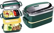 Oimzzr Stainl Steel Bento Box for Adults&Kids,Japanese Leakproof Lunch Box Divided Food Meal Storage Containers Set Stackable 2 Layer for Children School Picnic Green