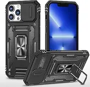 Ylzhe for iPhone 12 Pro Max Case with Slide Camera Cover 360° Kickstand Ring Holder,Heavy Duty Protective Shockproof Phone Back Military Grade Protective Cover Case for iPhone 12 Pro Max Black
