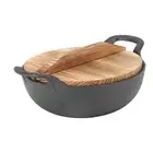 Cast Iron Wok Pan Non Stick Coating Pre Seasoned Cast Iron Wok With 2 Loop