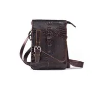 Men PU Leather Waist Bag Alligator Pattern Minimalist Casual Phone Bag Crossbody Bag