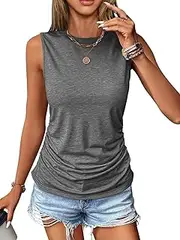 [ELFIN] Women's Sleeveless T-Shirt Casual Plain Tops Elegant Tank Top Summer Fashion Blouse Shirt