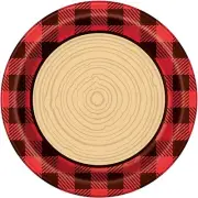 Unique Plaid Lumberjack Round Dinner Paper Plates, 9", Multicolor