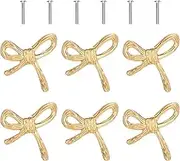 Gold Brass Bow Drawer Knob Kit Shape Cabinets Knob Solid Easy to Install Gold Cabinet Dresser Pulls Handles Exquisite Cupboard Pulling Handles Set for Your Home(Golden,6)