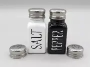 Farmhouse Black & White Salt & Pepper Shakers Set by Brighter Barns In Box