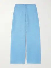 [Oséree] Oséree - Lumière Metallic Stretch-knit Straight-leg Pants - Light blue - small small Blue