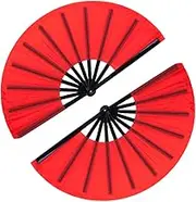 Minelife 2 Pack Large Folding Hand Fan, Nylon-Cloth Vintage Retro Fabric Fans, Chinese Kung Fu Tai Chi Hand Fan for Men/Women, Festival, Dance, Gift, Performance, Decorations (Red, 13 inch)