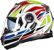 Integrated Modular Motorcycle Helmet Flip Up Motorbike Helmet Double Sun Visor Full Face Helmet Lightweight DOT/ECE Approved Crash Helmets for Adults Men Women D,L=58-59CM