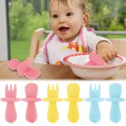 Self-Feeding Silicone Toddler Utensils Anti-Choke Baby Fork and Spoon Set xiaZr