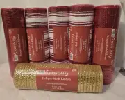 Lot 6 - 3 Red & White Stripe & 2 Red Deco &1 Gold Mesh Ribbon Wreath Christmas