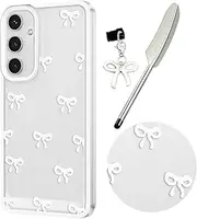 [Knoowcase] for Samsung Galaxy A35 Case Cute Bowknot Pattern Clear Soft TPU Shockproof Phone Case for Galaxy A35 Women Girls, Slim Fit Silicone Bumper Shell Drop-Protection Transparent Cover,White