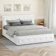 ALFORDSON Bed Frame Base with Gas Lift Storage Double Size Della Series, Mattress Topper Platform Foundation with Boucle Fabric Upholstery for Bedroom, Fabric Grey