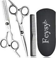 Hair Cutting Scissors Thinning Shears Kit, Fcysy Set Professional Haircut Barber Tijeras De Peluqueria Profesional Supplies Trimming for Men Women 3 Pcs Black