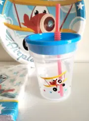 Airplane Jet Plane Adventure Bi-Plane Prop Birthday Party Plastic Cup w/Straw x1