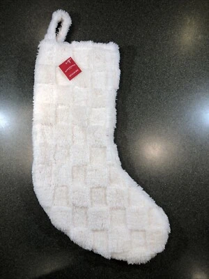 Wondershop Target Plush Checkerboard Pattern Christmas Stocking Ivory 20”