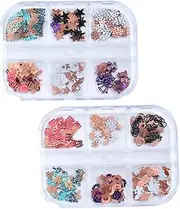 WOONEKY Nail Ornament Set 2 Boxes of Xmas Nail Art Supplies Gold Snowflake Reindeer Nail Stickers for Manicure Decor