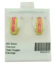 GENUINE PINK OPAL HUGGIE EARRINGS .925 Silver (gold tone) - NEW WITH TAG