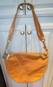 American Glamour Badgley Mischka Purse Tan Leather Zip Shoulder Bag Tote