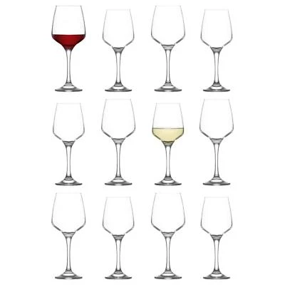 12pc Lal Wine Glasses Set Stemware Goblets White Red Rose Wine Fine Rim
