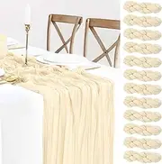 12 Packs Beige Cheesecloth Table Runner, Boho Gauze Cream Cheese Cloth Table Runner 10FT for Wedding Bridal Shower Baby Shower Birthday Spring Summer Decoration