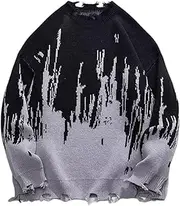 Homisy Sweaters for Men Vintage Knitted Sweater Round Neck Long Sleeve Sweaters Pullover Grassland Cow Sweater Pullover