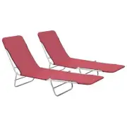 2 Pcs Folding Sun Lounger Portable Beach Pool Reclining Chair Garden Lounge Bed
