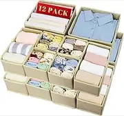 12 Pack Drawer Organisers, Foldable Draw Organisers, Drawer Dividers Storage Bins, Nursery Drawer Organisers, Closet Organiser for Clothes, Underwears, Baby Clothing, Socks, Bra, Towels, Ties