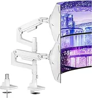 ARES WING Dual Monitor Arm Desk Mount for 17-49 Inch Ultrawide Monitors, Heavy Duty Dual Monitor Mount Holds 44 lbs, Full Motion Gas Spring Vertical Stacked Monitor Mount, 75/100 VESA Mount, White