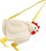 [BESTYASH] Rooster Plush Bag Chain Crossbody Bag Handbag for Women Cute Plush Purse Bag Cartoon Chicken Bag Purses for Women Cute Wallet Women Shoulder Bag Chicken Handbag Yarn White