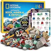 National Geographic Rock Collection for Kids – 200+ Piece Crystals and Gemstones Set Includes Geodes and Real Fossils, Rocks and Minerals Science Kit