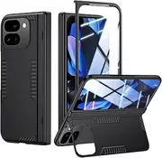 [Kaiiecal] for Google Pixel-9-Pro Fold Case: Slim Hinge Stand Case with Screen Protector - Support Wireless Charging - Soft Protective Phone Cover for Google Pixel 9Pro Fold (Black)