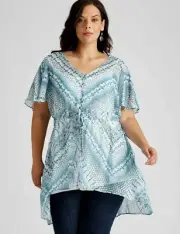 Autograph Top Plus Size 16 Overlay Cover-Up + Cami Hi-Lo Short Sleeve Blue RP$90