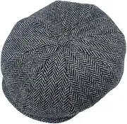 [Hanna Hats] Connery Cap Tweed Mens Hat 100% Woolen Tweed Made in Ireland (US, Alpha, X-Large, Classic Black & White Herringbone), Classic Black & White Herringbone