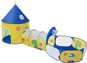 SONGMICS 3 in 1 Pop Up Play Tent with Tunnel Ball Pit Basketball Hoop for Kids Indoor Outdoor Dinosaur Gift Birthday Yellow Blue LPT702Y01