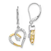 14k Yellow Gold Yellow and White Gold Real Diamond Heart Leverback Earrings