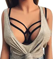 [Generic] Sparkly Garter Belt Bra Cage Alluring Women Hollow Cage Bra Elastic Bra Out Bustier Strappy Happy Nightie