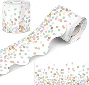Zonon 65 Feet Confetti Bulletin Board Border for Classroom Pastel Dot Confetti Scalloped Rolled Border Trim Die Cut Rolled Border Trim for Back to School Classroom Chalkboard Wall Home Decoration