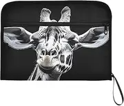 YMXFXP Giraffe Closeup Black Expandable Filing Folder, 13-Pocket Funny Cute Design with Sticky Labels, A4 Letter Size Document Organizer for Office, School, Boys, Girls