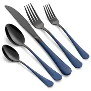 20-Piece Black and Dark Blue Silverware Set 18/0 Stainless Steel Silverware S...